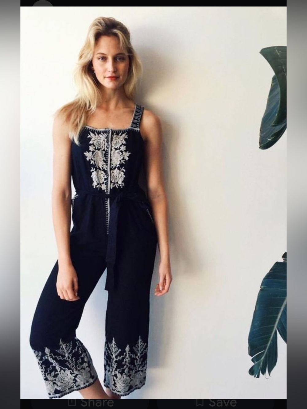 Johnny Was Marlene Cropped Embroidered  Jumpsuit. Linen